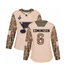 Women's St. Louis Blues #6 Joel Edmundson Authentic Camo Veterans Day Practice 2019 Stanley Cup Final Bound Hockey Jersey