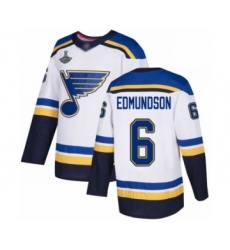 Youth St. Louis Blues #6 Joel Edmundson Authentic White Away 2019 Stanley Cup Champions Hockey Jersey