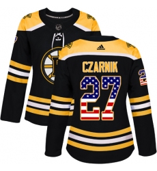 Women's Adidas Boston Bruins #27 Austin Czarnik Authentic Black USA Flag Fashion NHL Jersey