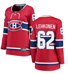 Women's Montreal Canadiens #62 Artturi Lehkonen Authentic Red Home Fanatics Branded Breakaway NHL Jersey