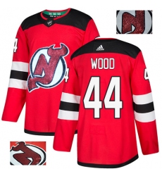 Men's Adidas New Jersey Devils #44 Miles Wood Authentic Red Fashion Gold NHL Jersey