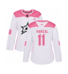 Women's Adidas Dallas Stars #11 Martin Hanzal Authentic White Pink Fashion NHL Jersey
