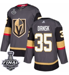 Men's Adidas Vegas Golden Knights #35 Oscar Dansk Authentic Gray Home 2018 Stanley Cup Final NHL Jersey
