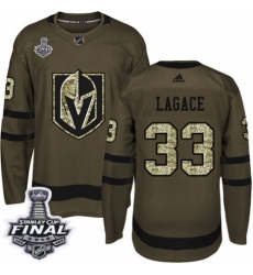 Men's Adidas Vegas Golden Knights #33 Maxime Lagace Authentic Green Salute to Service 2018 Stanley Cup Final NHL Jersey