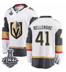 Youth Vegas Golden Knights #41 Pierre-Edouard Bellemare Authentic White Away Fanatics Branded Breakaway 2018 Stanley Cup Final NHL Jersey