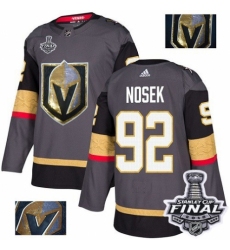Men's Adidas Vegas Golden Knights #92 Tomas Nosek Authentic Gray Fashion Gold 2018 Stanley Cup Final NHL Jersey
