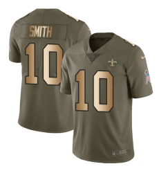 Men's Nike New Orleans Saints #10 Tre'Quan Smith Limited Olive Gold 2017 Salute to Service NFL Jersey