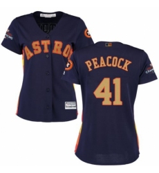 Women's Majestic Houston Astros #41 Brad Peacock Authentic Navy Blue Alternate 2018 Gold Program Cool Base MLB Jersey