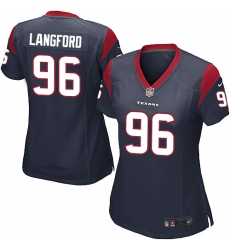 Women's Nike Houston Texans #96 Kendall Langford Game Navy Blue Team Color NFL Jersey