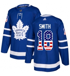 Youth Adidas Toronto Maple Leafs #18 Ben Smith Authentic Royal Blue USA Flag Fashion NHL Jersey