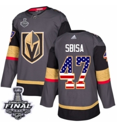 Men's Adidas Vegas Golden Knights #47 Luca Sbisa Authentic Gray USA Flag Fashion 2018 Stanley Cup Final NHL Jersey