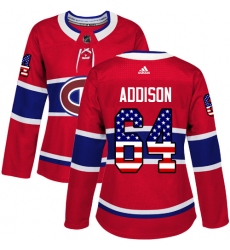 Women's Adidas Montreal Canadiens #64 Jeremiah Addison Authentic Red USA Flag Fashion NHL Jersey