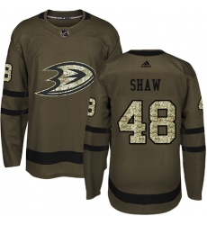 Men's Adidas Anaheim Ducks #48 Logan Shaw Authentic Green Salute to Service NHL Jersey