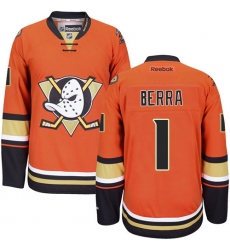 Women's Reebok Anaheim Ducks #1 Reto Berra Authentic Orange Third NHL Jersey