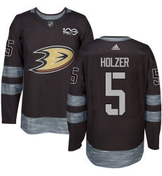 Men's Adidas Anaheim Ducks #5 Korbinian Holzer Premier Black 1917-2017 100th Anniversary NHL Jersey