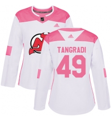 Women's Adidas New Jersey Devils #49 Eric Tangradi Authentic White Pink Fashion NHL Jersey
