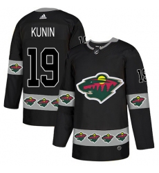 Men's Adidas Minnesota Wild #19 Luke Kunin Authentic Black Team Logo Fashion NHL Jersey