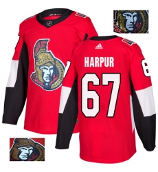 Men's Adidas Ottawa Senators #67 Ben Harpur Authentic Red Fashion Gold NHL Jersey