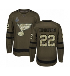 Men's St. Louis Blues #22 Chris Thorburn Authentic Green Salute to Service 2019 Stanley Cup Champions Hockey Jersey