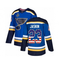 Youth St. Louis Blues #23 Dmitrij Jaskin Authentic Blue USA Flag Fashion 2019 Stanley Cup Final Bound Hockey Jersey