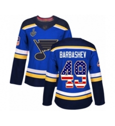 Women's St. Louis Blues #49 Ivan Barbashev Authentic Blue USA Flag Fashion 2019 Stanley Cup Final Bound Hockey Jersey