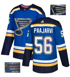 Men's Adidas St. Louis Blues #56 Magnus Paajarvi Authentic Royal Blue Fashion Gold NHL Jersey