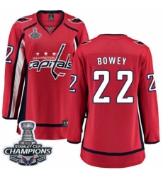 Women's Washington Capitals #22 Madison Bowey Fanatics Branded Red Home Breakaway 2018 Stanley Cup Final Champions NHL Jersey