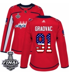 Women's Adidas Washington Capitals #91 Tyler Graovac Authentic Red USA Flag Fashion 2018 Stanley Cup Final NHL Jersey