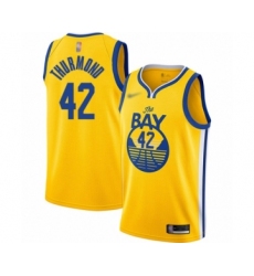 Men's Golden State Warriors #42 Nate Thurmond Authentic Gold Finished Basketball Jersey - Statement Edition
