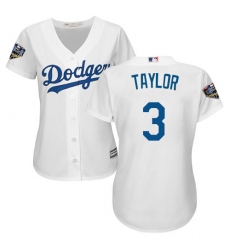 Women's Majestic Los Angeles Dodgers #3 Chris Taylor Authentic White Home Cool Base 2018 World Series MLB Jersey