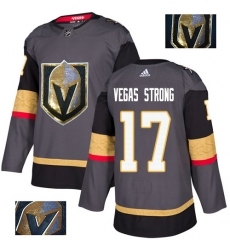 Men's Adidas Vegas Golden Knights #17 Vegas Strong Authentic Gray Fashion Gold NHL Jersey