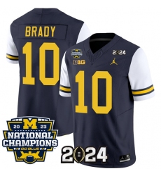 Men's Michigan Wolverines #10 Tom Brady Yellow Navy 2024 F.U.S.E. With 2023 National Champions Stitched Jersey