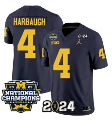 Men's Michigan Wolverines #4 Jim Harbaugh Navy 2024 F.U.S.E. With 2023 National Champions Stitched Jersey