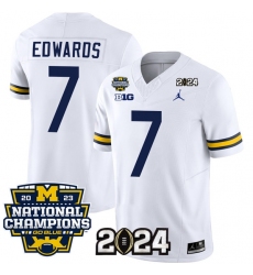 Men's Michigan Wolverines #7 Donovan Edwards White 2024 F.U.S.E. With 2023 National Champions Stitched Jersey