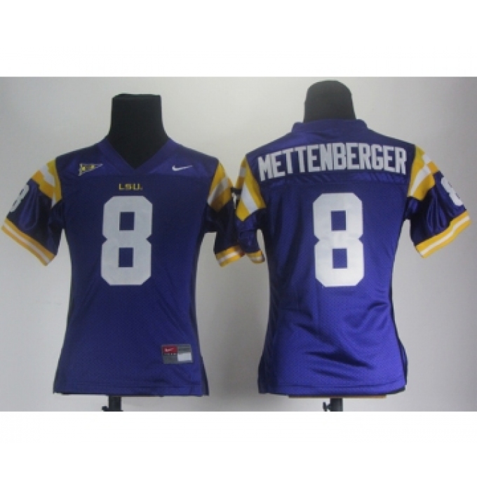 Women LSU Tigers 8 Zach Mettenberger Purple Jerseys