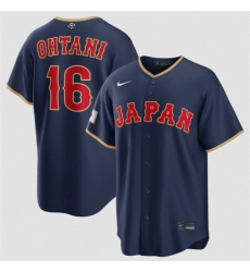 Men's Japan Baseball #16 Shohei Ohtani Navy 2026 World Baseball Classic Road Stadium Stitched Jersey