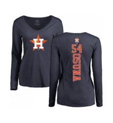 Baseball Women's Houston Astros #54 Roberto Osuna Navy Blue Backer Long Sleeve T-Shirt