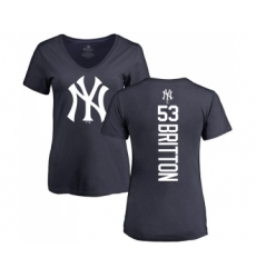 Baseball Women's New York Yankees #53 Zach Britton Navy Blue Backer T-Shirt