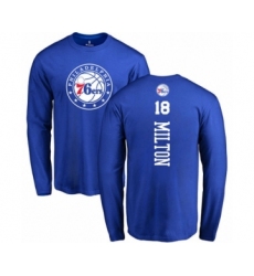 Basketball Philadelphia 76ers #18 Shake Milton Royal Blue Backer Long Sleeve T-Shirt