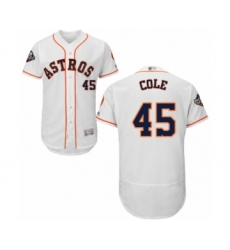 Men's Houston Astros #45 Gerrit Cole White Home Flex Base Authentic Collection 2019 World Series Bound Baseball Jersey