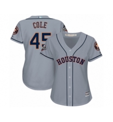 Women's Houston Astros #45 Gerrit Cole Authentic Grey Road Cool Base 2019 World Series Bound Baseball Jersey