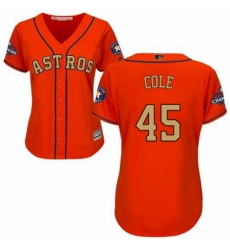 Women's Majestic Houston Astros #45 Gerrit Cole Authentic Orange Alternate 2018 Gold Program Cool Base MLB Jersey