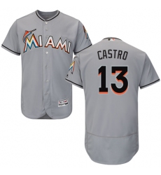 Men's Majestic Miami Marlins #13 Starlin Castro Grey Road Flex Base Authentic Collection MLB Jersey