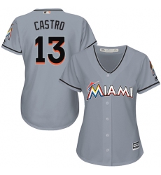 Women's Majestic Miami Marlins #13 Starlin Castro Replica Grey Road Cool Base MLB Jersey