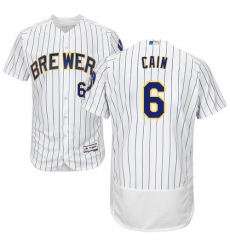 Men's Majestic Milwaukee Brewers #6 Lorenzo Cain White Home Flex Base Authentic Collection MLB Jersey