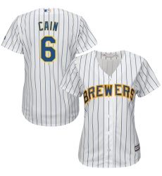 Women's Majestic Milwaukee Brewers #6 Lorenzo Cain Authentic White Home Cool Base MLB Jersey
