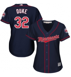 Women's Majestic Minnesota Twins #32 Zach Duke Replica Navy Blue Alternate Road Cool Base MLB Jersey