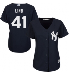Women's Majestic New York Yankees #41 Adam Lind Replica Navy Blue Alternate MLB Jersey