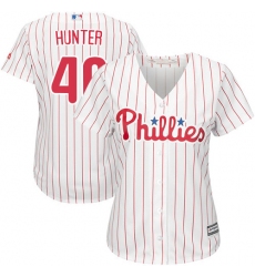 Women's Majestic Philadelphia Phillies #40 Tommy Hunter Replica White/Red Strip Home Cool Base MLB Jersey