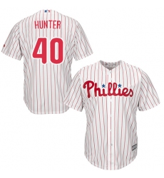 Youth Majestic Philadelphia Phillies #40 Tommy Hunter Replica White/Red Strip Home Cool Base MLB Jersey